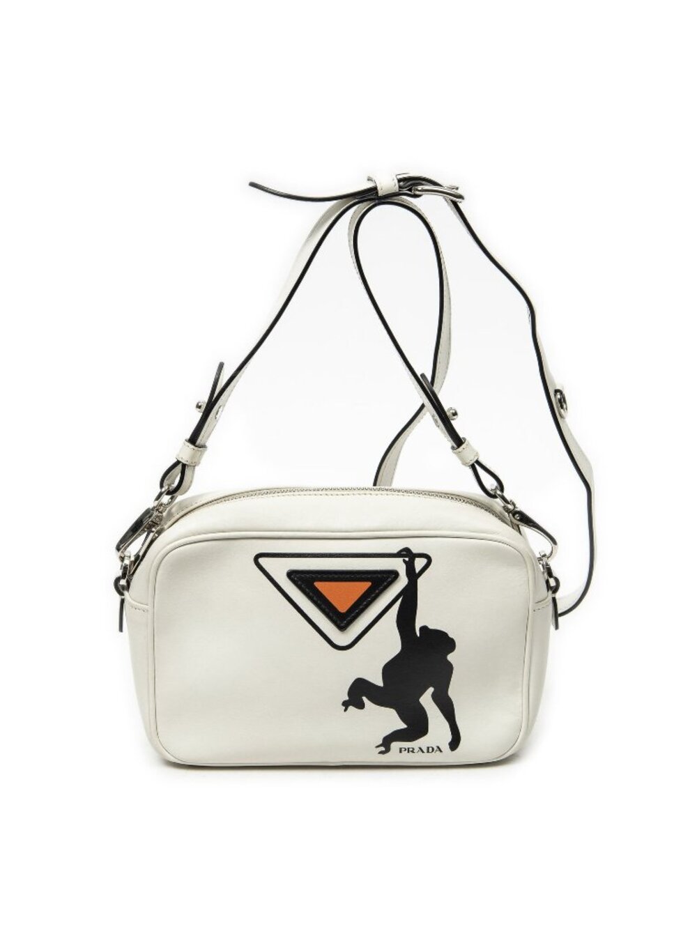Prada Monki Pattern Camera Bag Ivory Calfskin Leather